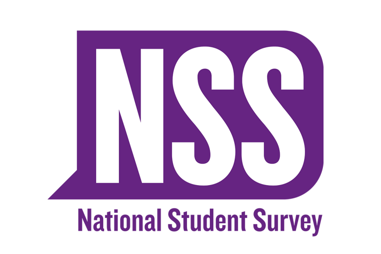 Purple logo, 'NSS' in a large speech bubble with text underneath saying 'National Student Survey'.