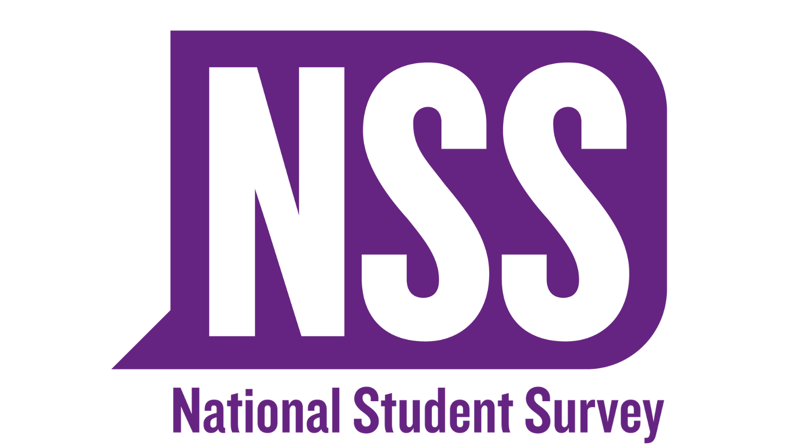Purple logo, 'NSS' in a large speech bubble with text underneath saying 'National Student Survey'.