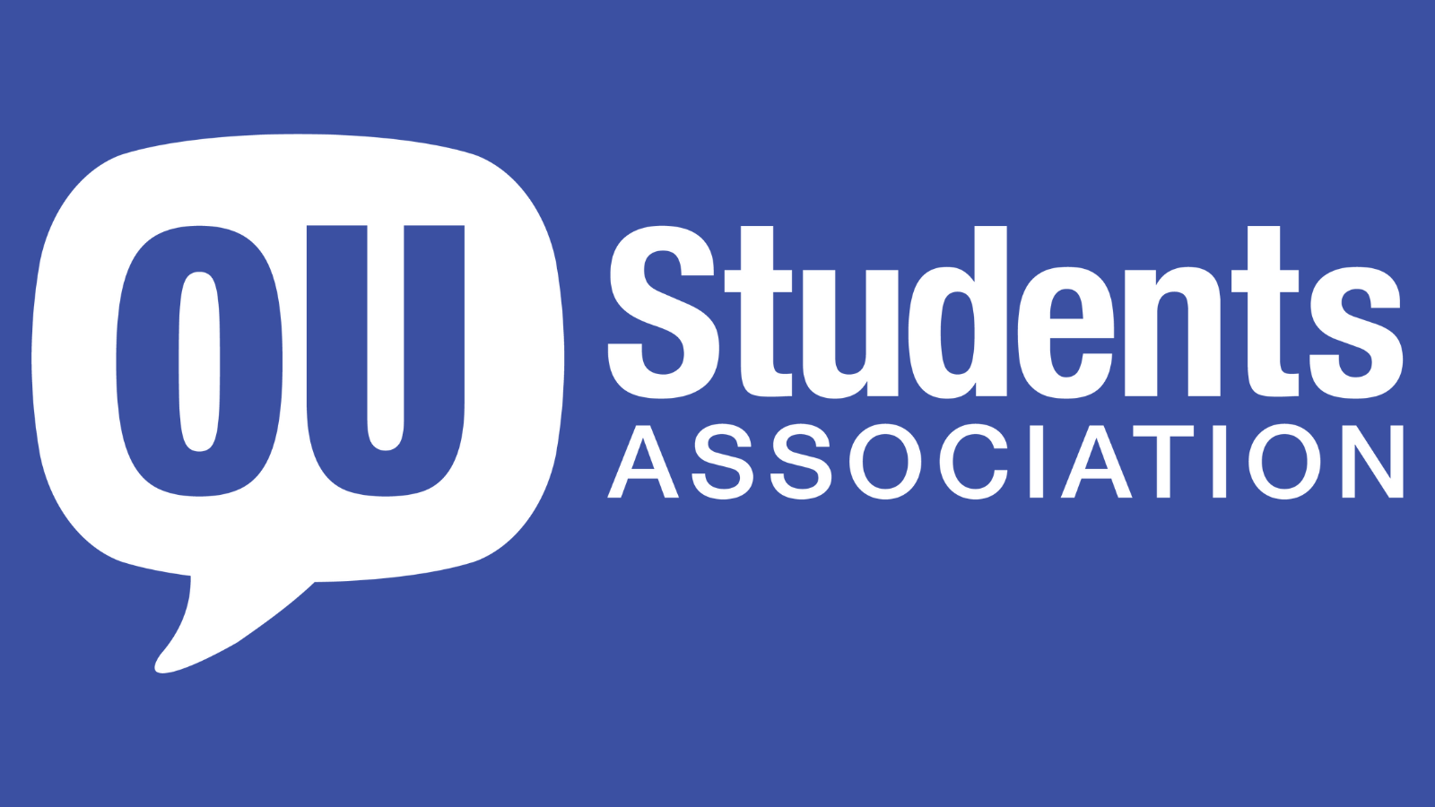The OU Students Association logo (a dark blue background with a speech bubble with 'OU' inside it, next to the words 'Students Association').