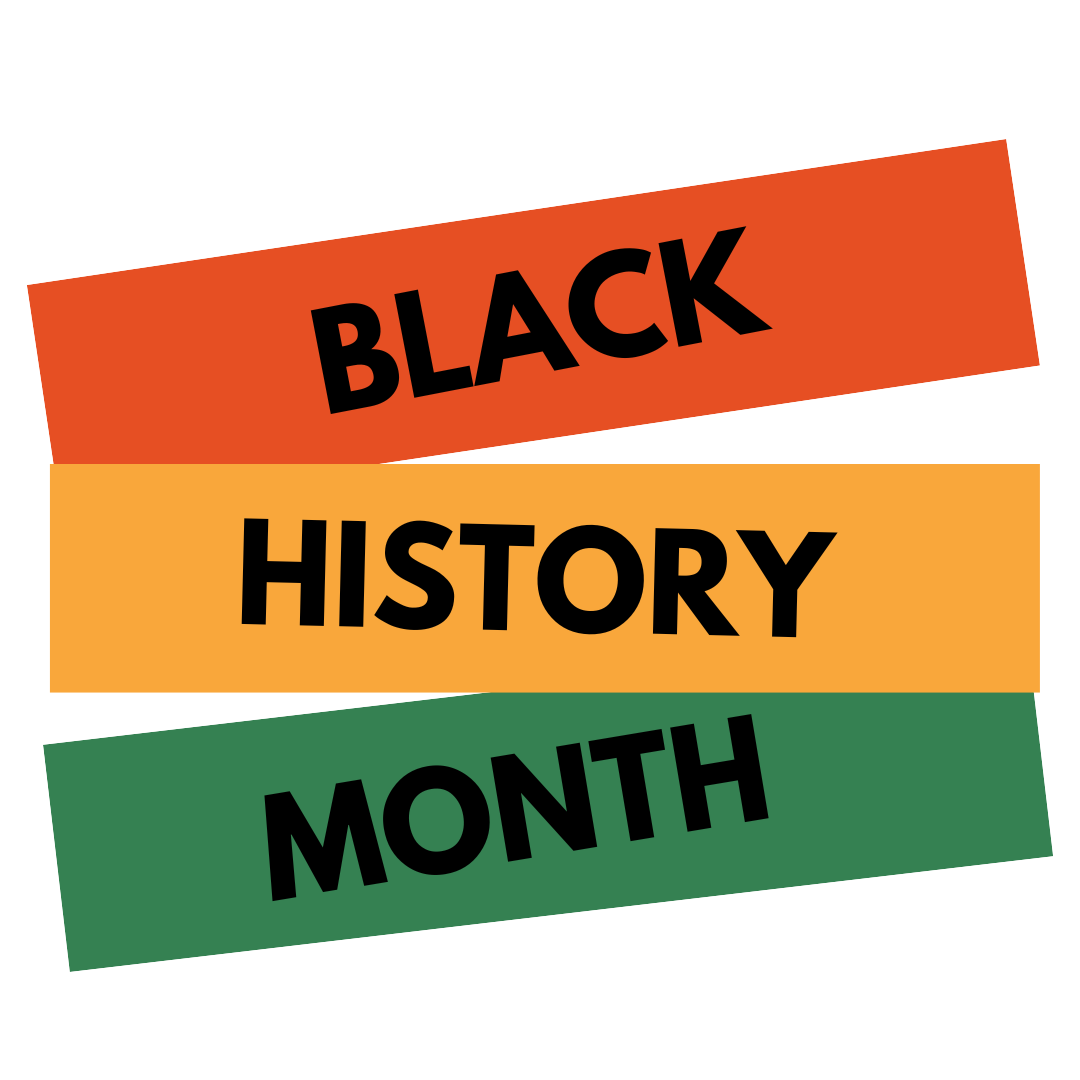 The words 'BLACK' (on an orange rectangle), 'HISTORY' (on a yellow rectangle) and 'MONTH' (on a green rectangle).