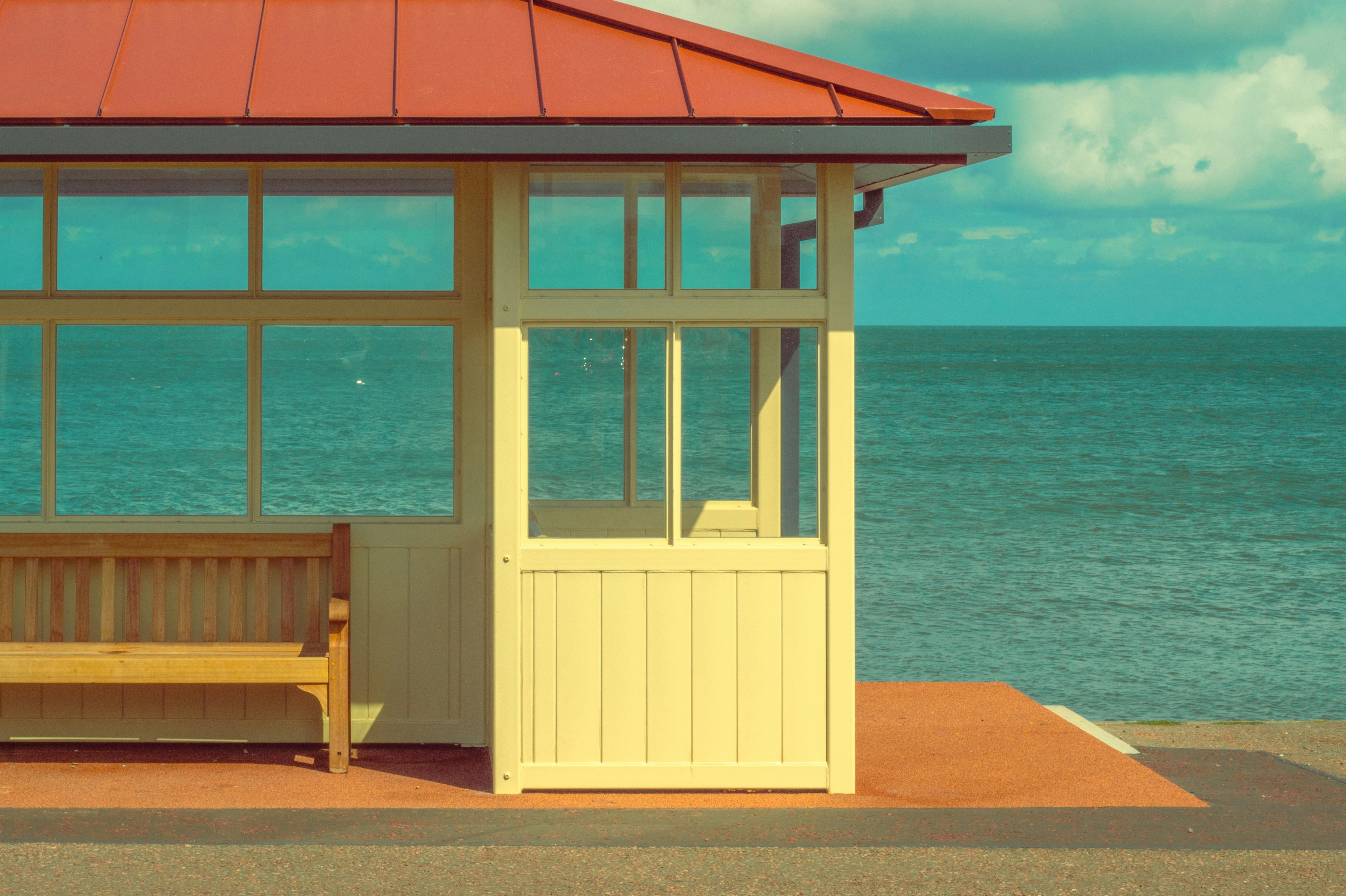 A beach hut overlooking the sea.