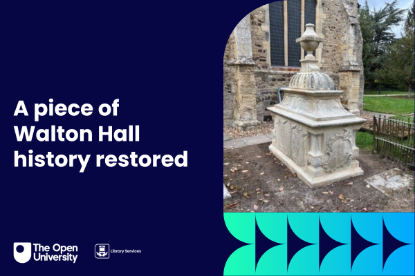 'A piece of Walton Hall history restored' next to a picture of the white tomb in the churchyard.